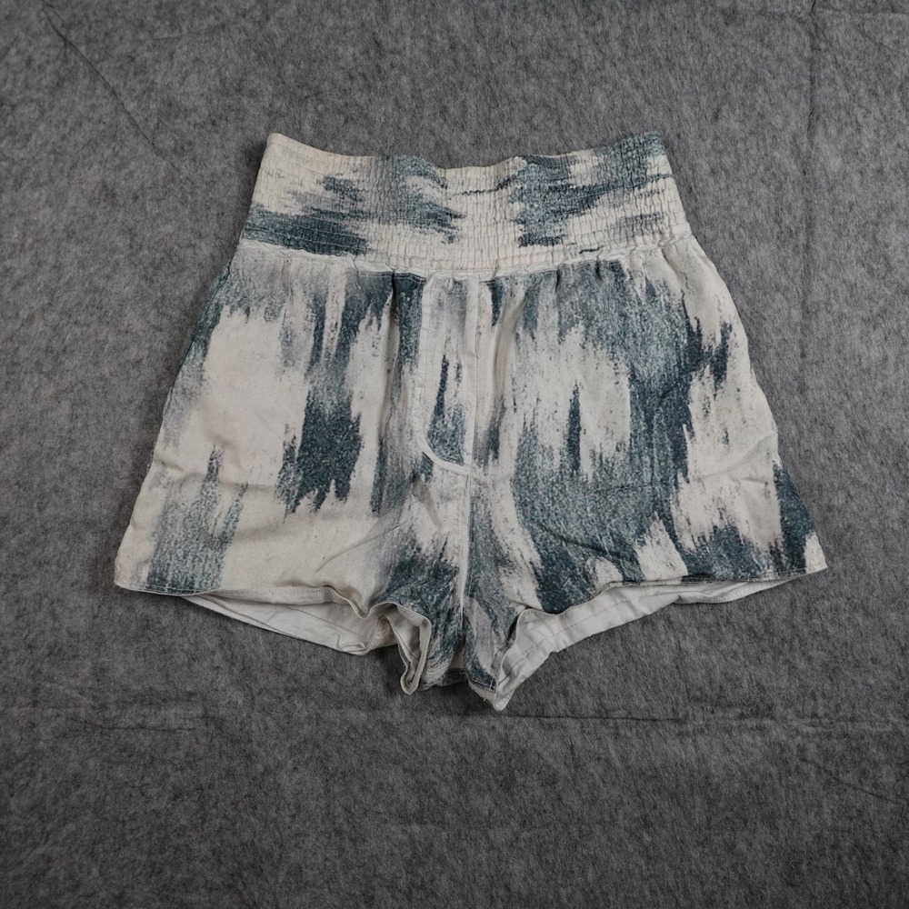 Acne Studios Shorts Women 23 White Blue Tie Dye Smocked High Waist Pull On